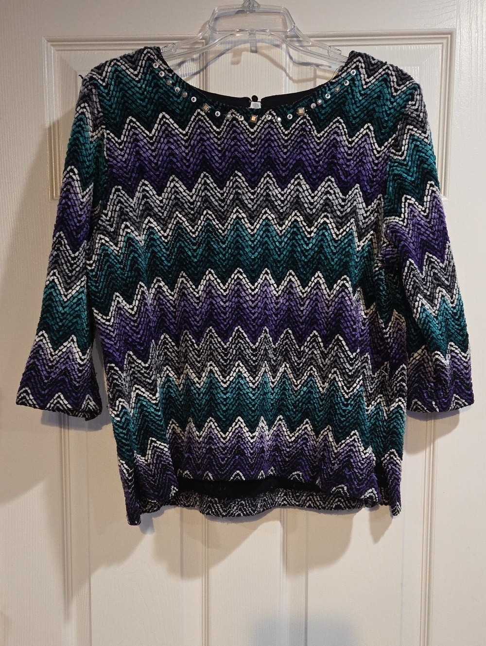 Alfred Dunner Chevron Knit Tunic in Teal, Purple & Black